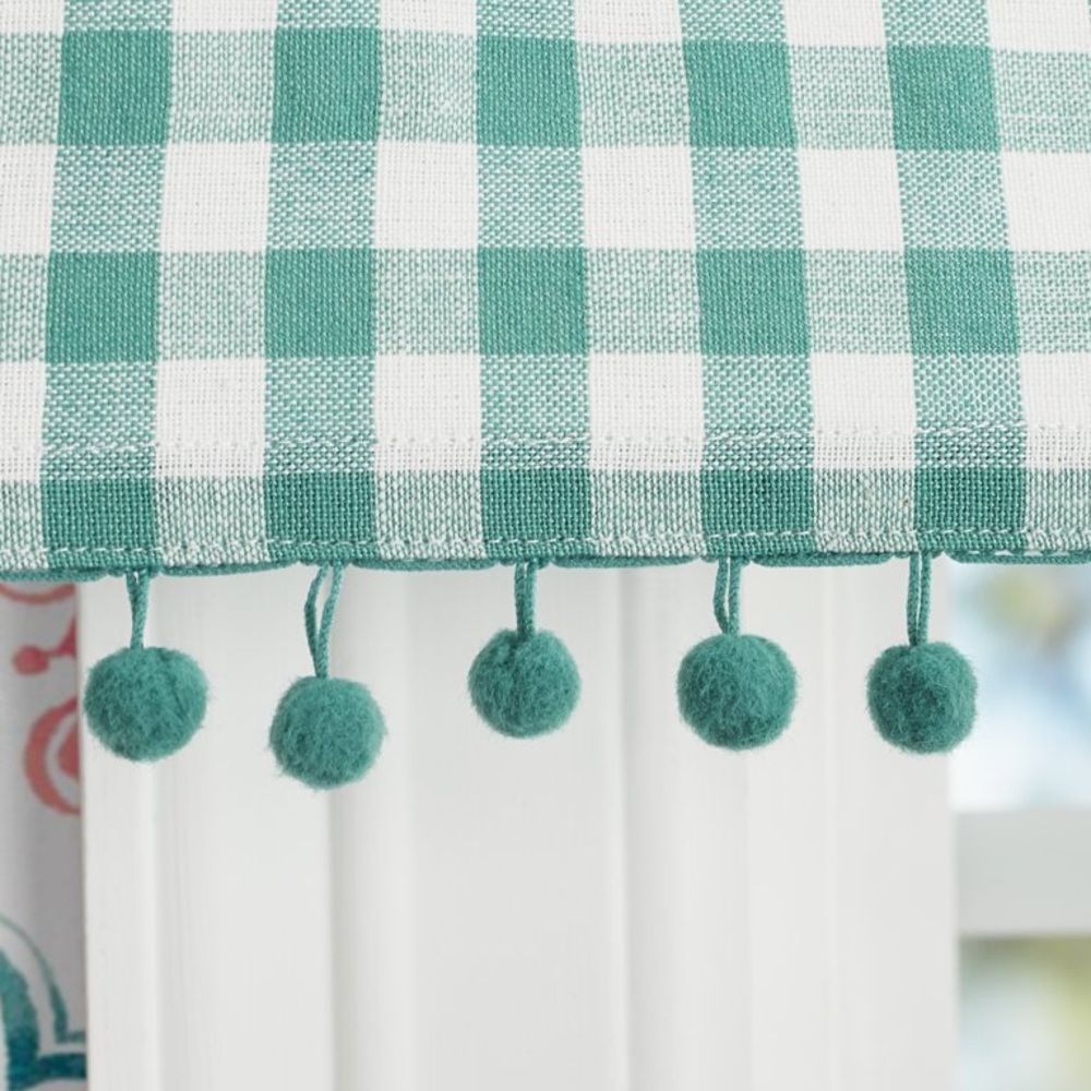 🌺 New Pioneer Woman Teal Blue Gingham 3 pc Kitchen Curtains And Valance Set - Picture 8 of 10